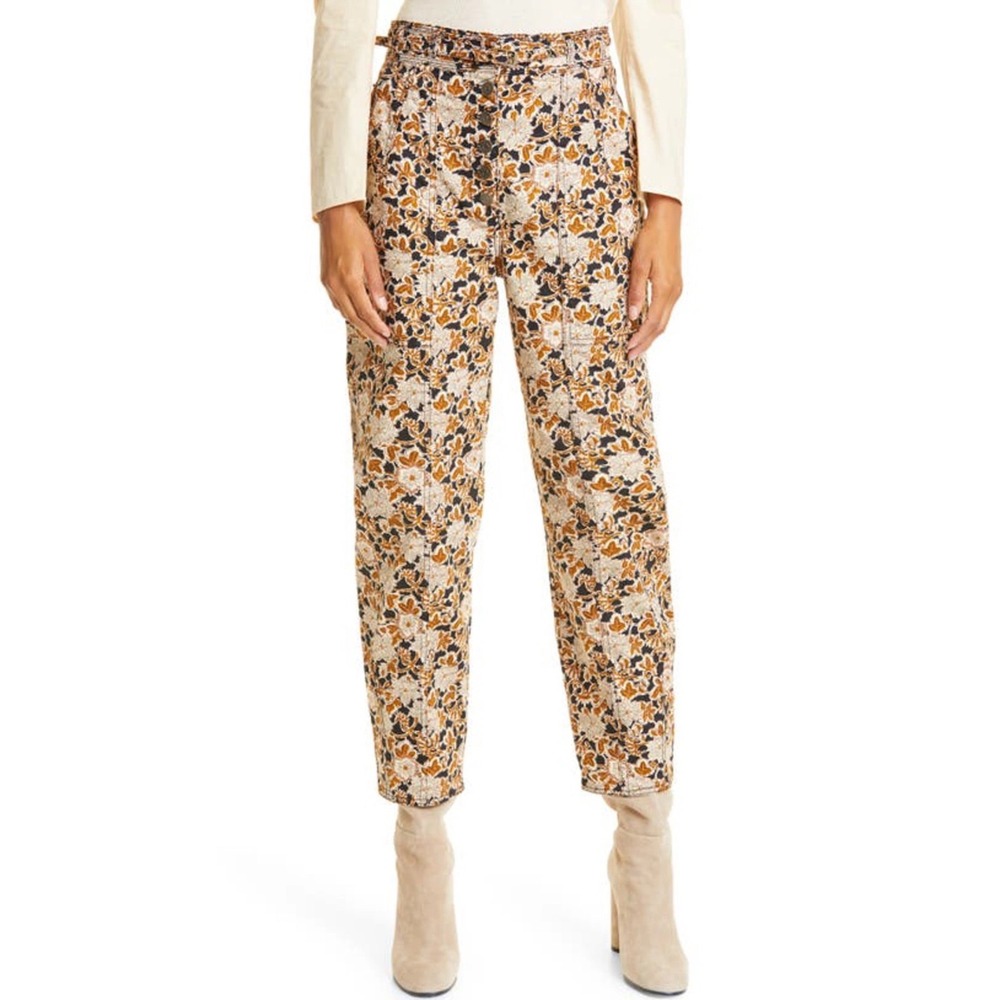 Ulla Johnson Apollo Jeans Bronze Floral High‎ Rise Button Fly Tapered Size 6